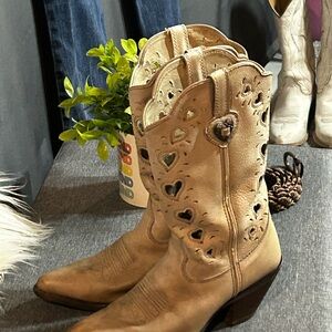 Durango Beige Heart Cutout Heeled Boots